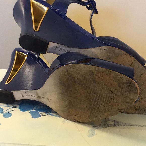 Dark Blue Patent Leather Wedges - Picture 6 of 6